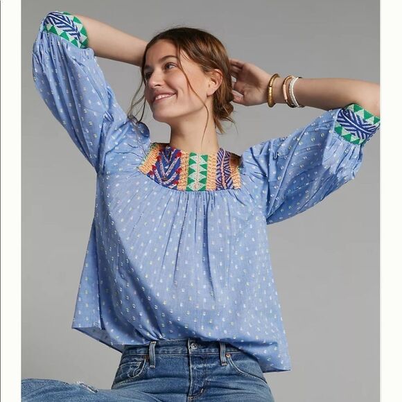 NWT Anthropologie Verb Pallavi Singhee Rhapsody Embroidered Blouse Medium B-1158 - Picture 4 of 8